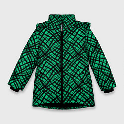 Куртка зимняя для девочки Абстрактный зелено-черный узор, цвет: 3D-черный