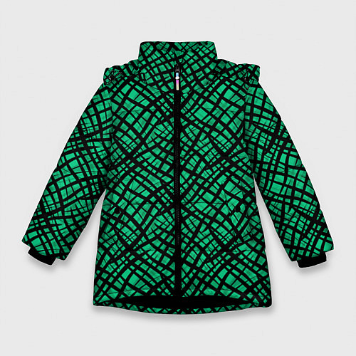 Зимняя куртка для девочки Абстрактный зелено-черный узор / 3D-Черный – фото 1