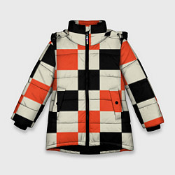 Куртка зимняя для девочки Образец шахматной доски, цвет: 3D-черный