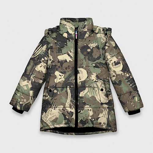 Зимняя куртка для девочки Камуфляж с костями / 3D-Черный – фото 1