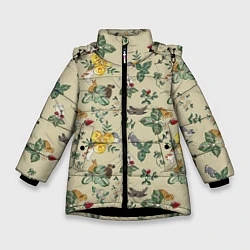 Куртка зимняя для девочки Зайчики с Цветочками, цвет: 3D-черный