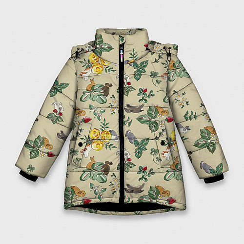 Зимняя куртка для девочки Зайчики с Цветочками / 3D-Черный – фото 1