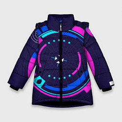 Куртка зимняя для девочки Розовый Синий Киберпанк, цвет: 3D-черный