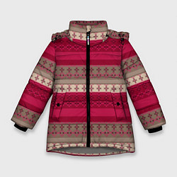 Куртка зимняя для девочки Полосатый вышитый орнамент, цвет: 3D-светло-серый