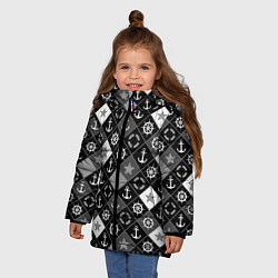Куртка зимняя для девочки Черно-белый морской плед, цвет: 3D-красный — фото 2