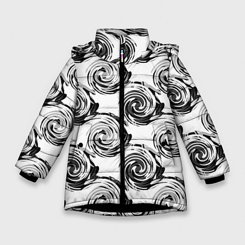 Зимняя куртка для девочки Черно-белый абстрактный узор / 3D-Черный – фото 1