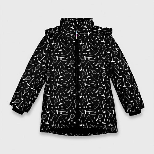 Зимняя куртка для девочки Черно-белый спортивный узор / 3D-Черный – фото 1
