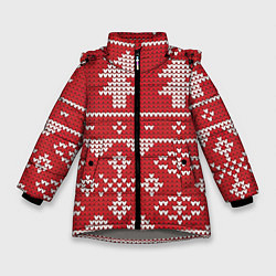 Куртка зимняя для девочки Вязаный рисунок, цвет: 3D-светло-серый