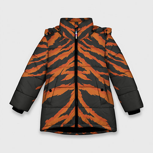 Зимняя куртка для девочки Шкура тигра оранжевая / 3D-Черный – фото 1