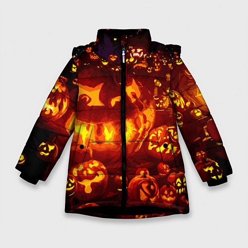Зимняя куртка для девочки Тыквы на Хэллоуин / 3D-Черный – фото 1