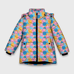 Куртка зимняя для девочки Новогодние Ёлочные Шары, цвет: 3D-черный