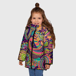 Куртка зимняя для девочки Яркий красочный узор, цвет: 3D-черный — фото 2