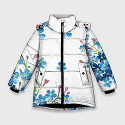 Зимняя куртка для девочки Букет голубых цветов