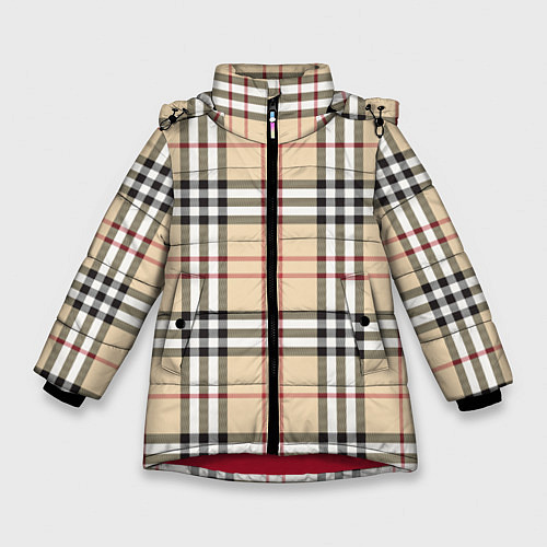 Зимняя куртка для девочки Клетчатый принт в стиле Burberry / 3D-Красный – фото 1