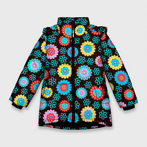 Зимняя куртка для девочки Flоwers / 3D-Черный – фото 1