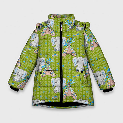 Зимняя куртка для девочки Слоник и вигвам / 3D-Черный – фото 1