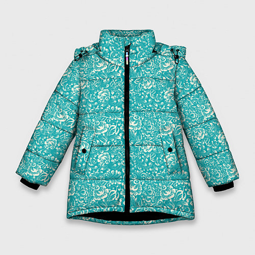 Зимняя куртка для девочки Хохломские узоры Бирюза / 3D-Черный – фото 1