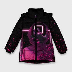 Куртка зимняя для девочки ИГРА В КАЛЬМАРА НЕОН, СТРАЖ КВАДРАТ 029, цвет: 3D-черный