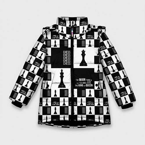 Зимняя куртка для девочки Шахматы Король и королева 2022 / 3D-Черный – фото 1