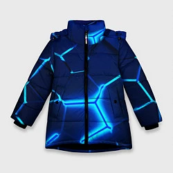 Куртка зимняя для девочки 3D ПЛИТЫ NEON STEEL НЕОНОВЫЕ ПЛИТЫ, цвет: 3D-черный