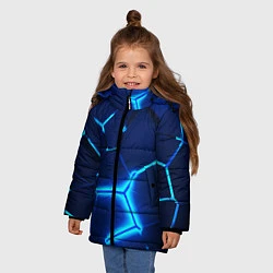 Куртка зимняя для девочки 3D ПЛИТЫ NEON STEEL НЕОНОВЫЕ ПЛИТЫ, цвет: 3D-светло-серый — фото 2