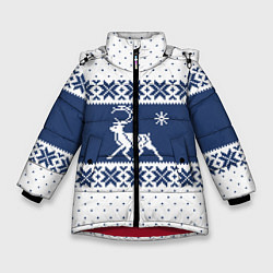 Куртка зимняя для девочки Северный Олень звезда, цвет: 3D-красный