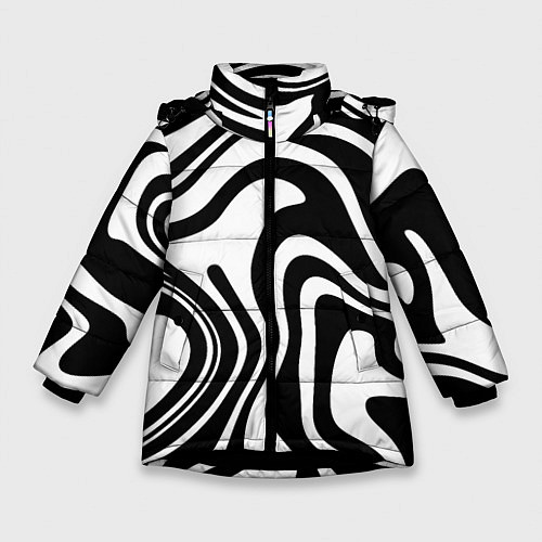 Зимняя куртка для девочки Черно-белые полосы Black and white stripes / 3D-Черный – фото 1