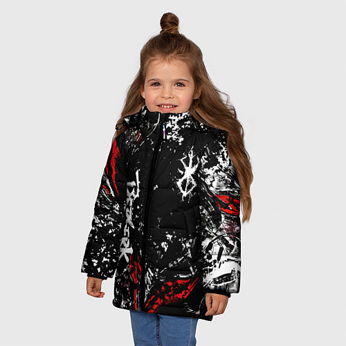 Зимняя куртка для девочки Берсерк Черная маска / 3D-Красный – фото 3
