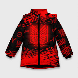 Куртка зимняя для девочки Атака Титанов: Паттерн, цвет: 3D-черный