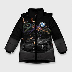 Куртка зимняя для девочки Бэха в ночном городе, цвет: 3D-черный