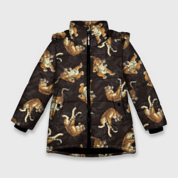 Куртка зимняя для девочки Паттерн Японский тигр, цвет: 3D-черный
