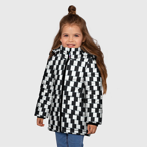 Зимняя куртка для девочки Шахматная Иллюзия Искажения / 3D-Светло-серый – фото 3