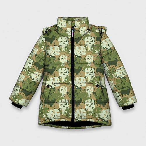 Зимняя куртка для девочки Силуэты Черепов камуфляж / 3D-Черный – фото 1