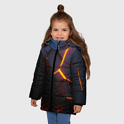 Куртка зимняя для девочки 3D РАЗЛОМ И СТАЛЬНАЯ БРОНЯ ПОПУЛЯРНЫЕ ТЕКСТУРЫ, цвет: 3D-черный — фото 2