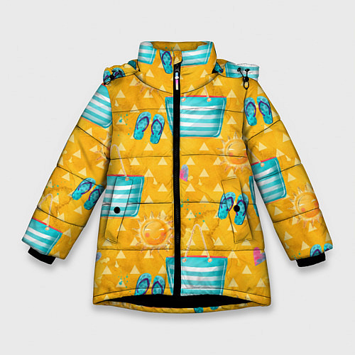 Зимняя куртка для девочки Летний песочный пляж / 3D-Черный – фото 1