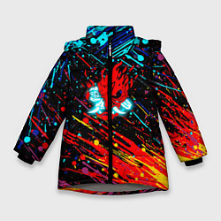 Зимняя куртка для девочки Cyberpunk 2077 Цветные брызги
