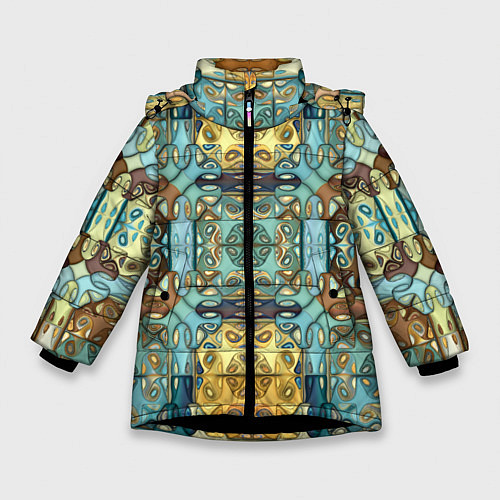 Зимняя куртка для девочки Коллекция Фрактальная мозаика Желто-голубой / 3D-Черный – фото 1