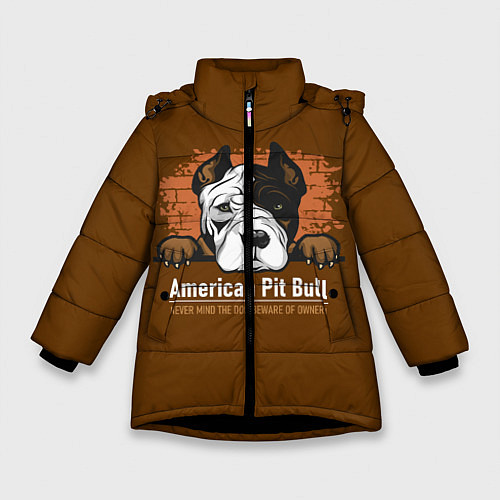 Зимняя куртка для девочки Американский Питбультерьер Pit Bull Terrier / 3D-Черный – фото 1