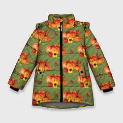 Куртка зимняя для девочки Овощи: Тыквы паттерн, цвет: 3D-светло-серый