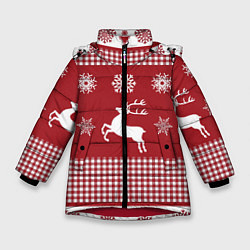 Куртка зимняя для девочки Узор с оленями, цвет: 3D-красный