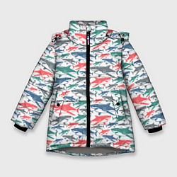 Куртка зимняя для девочки Разноцветные Акулы, цвет: 3D-светло-серый