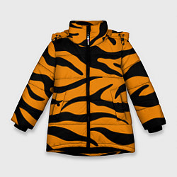Куртка зимняя для девочки Тигриные полосы, Символ 2022 года, цвет: 3D-черный