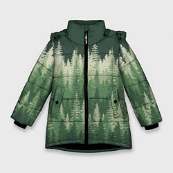 Куртка зимняя для девочки Елки-палки, хвойный лес, цвет: 3D-черный