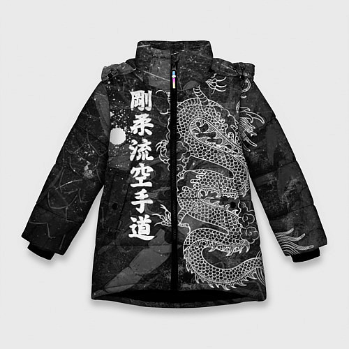 Зимняя куртка для девочки Токийский Дракон Иероглифы Dragon Japan / 3D-Черный – фото 1