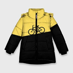 Куртка зимняя для девочки Бегущий за велосипедом, цвет: 3D-черный