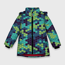 Зимняя куртка для девочки Зеленые соты в мозаике