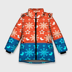 Куртка зимняя для девочки Новогодний узор, цвет: 3D-светло-серый