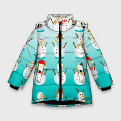 Куртка зимняя для девочки Веселые снеговички узор, цвет: 3D-черный