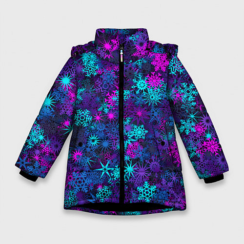 Зимняя куртка для девочки Неоновые снежинки / 3D-Черный – фото 1