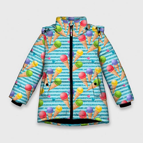 Зимняя куртка для девочки Разноцветное мороженое паттерн / 3D-Черный – фото 1